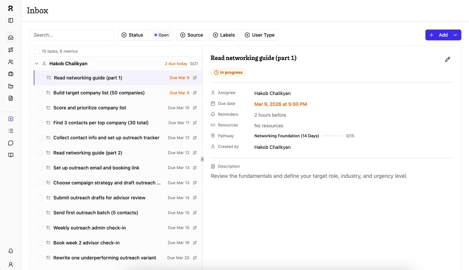 Admin inbox view in Rolopad